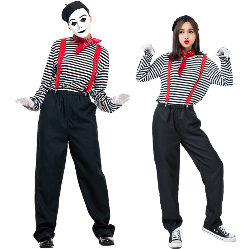 ++พร้อมส่ง++(ราคาต่อ1ชุด)ชุดตัวตลกละครใบ้ (Mime Clown Costume) นักแสดงละครใบ้ ไม่พูด ใช้ท่าทาง