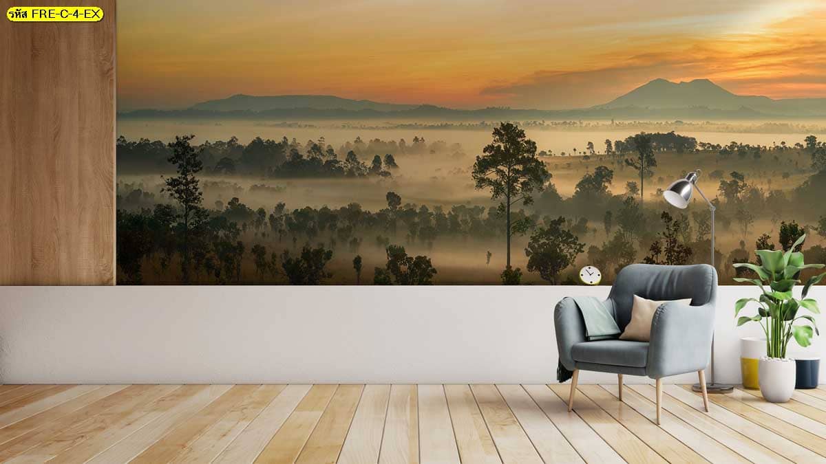 วอลเปเปอร์วิวภูเขาหมอกยามเย็น เพิ่มความนุ่มลึกให้ผนังห้อง ดูสงบและมีมิติ