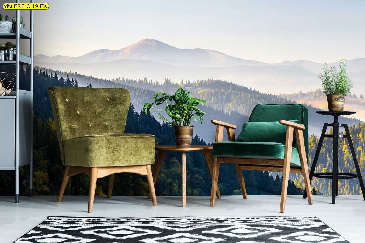 วอลเปเปอร์ติดผนังภาพสั่งพิมพ์ลายป่าสนในสายหมอก ศิลปะที่มอบความอบอุ่นและสบายตาให้รูปแต่งห้องคุณ