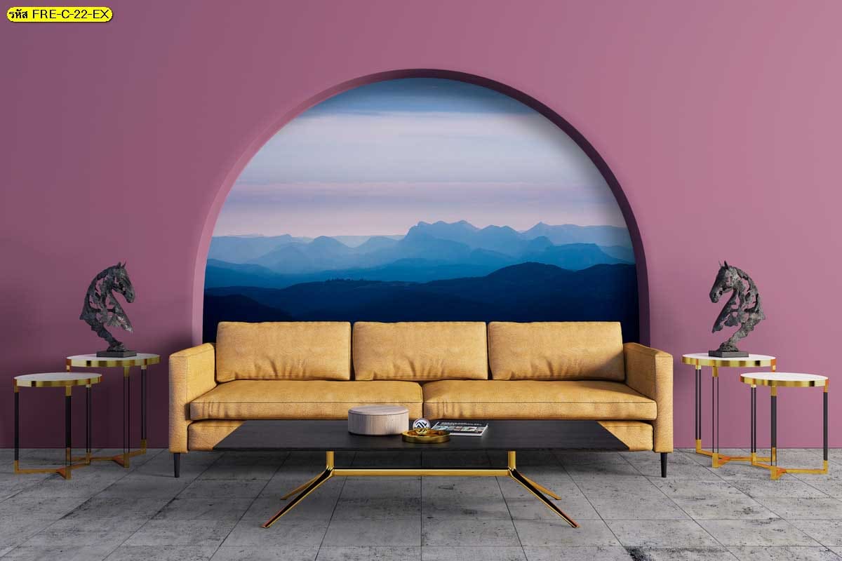 วอลเปเปอร์ติดผนังภาพสั่งพิมพ์ลายยอดเขา ศิลปะรูปติดผนังแต่งห้องที่สื่อถึงหน้าต่างจินตนาการ