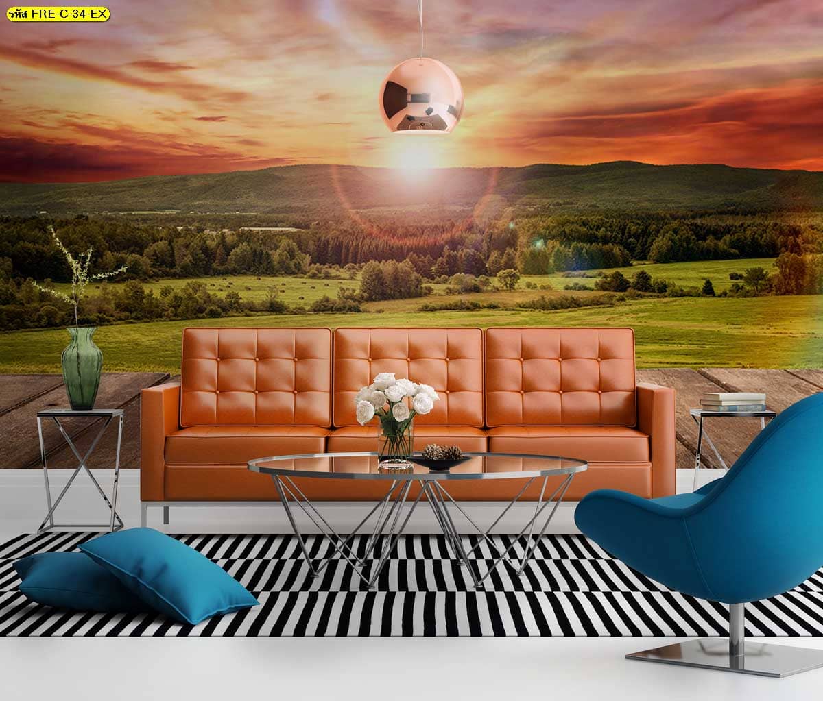 วอลเปเปอร์สั่งพิมพ์ภาพทิวเขาเขียวขจีและแสงอาทิตย์ รูปติดผนังแต่งห้องที่สื่อถึงพลังและความหวัง