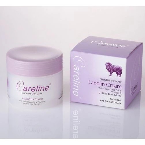 Careline Lanolin Cream with Grape Seed Oil & Vitanmin E 100ml เนื้อครีมเข้มข้นด้วยส่วนผสมที่ลงตัวจากลาโนลินหรือสารสกัดน้ำมันจากขนแกะและสาร สกัดจากเมล็ดองุ่น