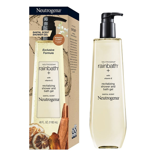 Neutrogena Rainbath Santal Scent with Vitamin E Revitalizing Shower and Bath Gel40 fl.oz (1182ml.) เจลอาบน้ำนูโทรจีน่ากลิ่นใหม่ สูตรฟื้นฟูผิว เติมวิตามินอีให้ผิว เนียนนุ่มชุ่มชื่นน่าสัมผัส สูตรกลิ่นหอมสุดพิเศษนี้ผสมผสานกลิ่นไม้จันทน์หอมเอิบอิ่ม เบอร์กาม็อ