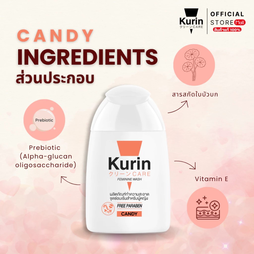 KURIN CARE FEMININE WASH CANDY 100 ml. ทำความสะอาดจุดซ่อนเร้น ( เจลล้างจุดซ่อนเร้น ) สูตรแคนดี้