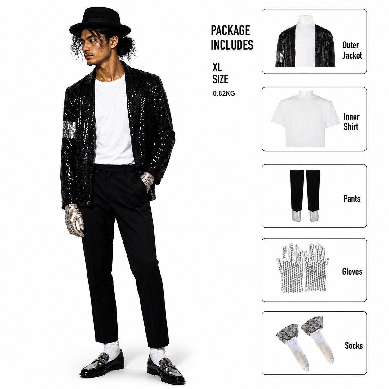 ++พร้อมส่ง++ชุดไมเคิล แจ็กสัน (Michael Jackson) นักร้อง-นักแต่งเพลง ชุดสไตล์ Billie Jean ชุดนักร้องป๊อประดับตำนาน นักร้องมูนวอล์ก