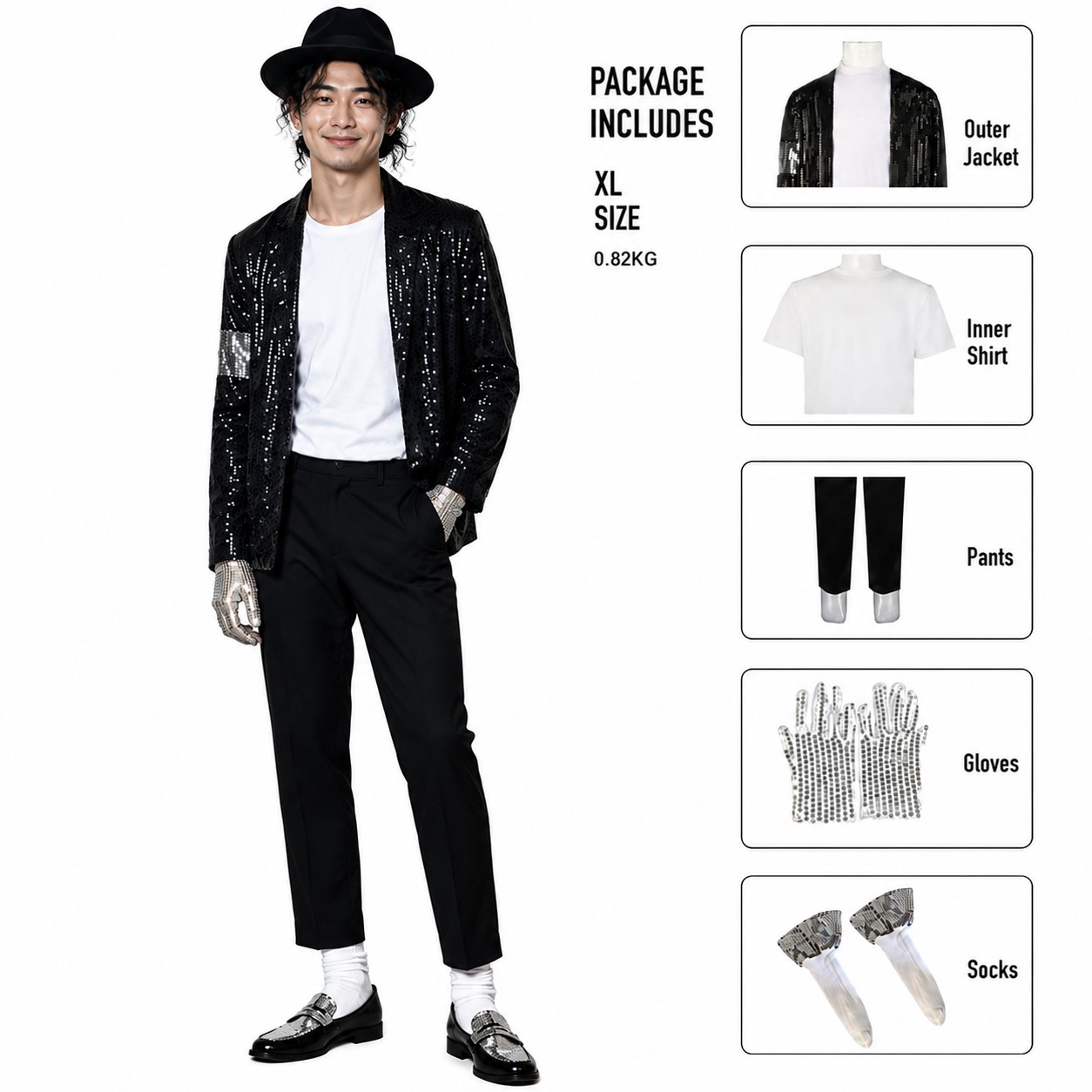 ++พร้อมส่ง++ชุดไมเคิล แจ็กสัน (Michael Jackson) นักร้อง-นักแต่งเพลง ชุดสไตล์ Billie Jean ชุดนักร้องป๊อประดับตำนาน นักร้องมูนวอล์ก