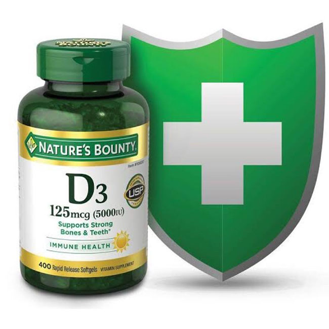 Nature's Bounty Vitamin D3 (125 mcg / 5000 IU) 400 Rapid Release Softgels นำเข้าจาก 🇺🇸 ช่วยทำให้กระดูกและฟันแข็งแรง พร้อมเสริมสร้างภูมิคุ้มกัน
