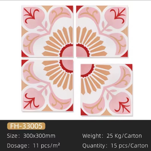 กระเบื้องเซรามิค ลายวินเทจ โทนชมพู ขนาด 30*30 ซม.