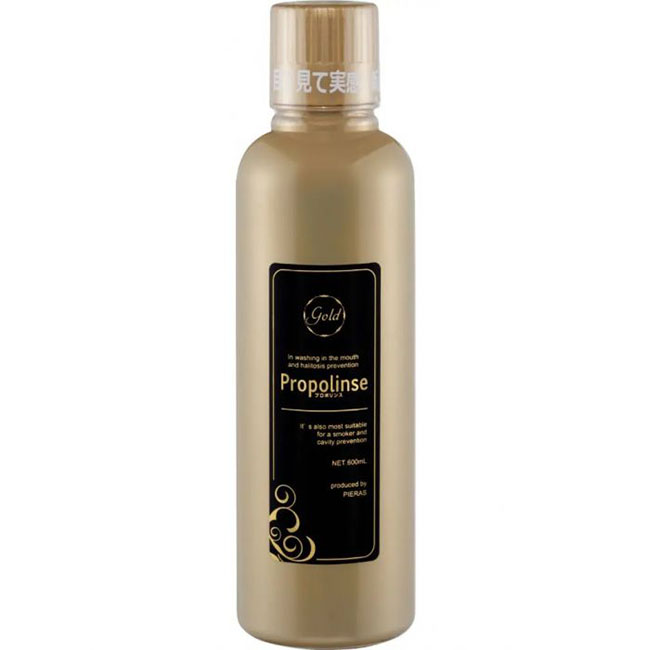 Propolinse Gold Mouth Wash 600 ml. (Limited) สีทองกลิ่นส้มมิ้นท์น้ำยาบ้วนปากที่มีส่วนผสมหลักจากธรรมชาติ อย่างสารสกัดจากใบชาธรรมชาติที่ช่วยขจัดคราบโปรตีน อันเป็นสาเหตุของการเกิดกลิ่นปาก