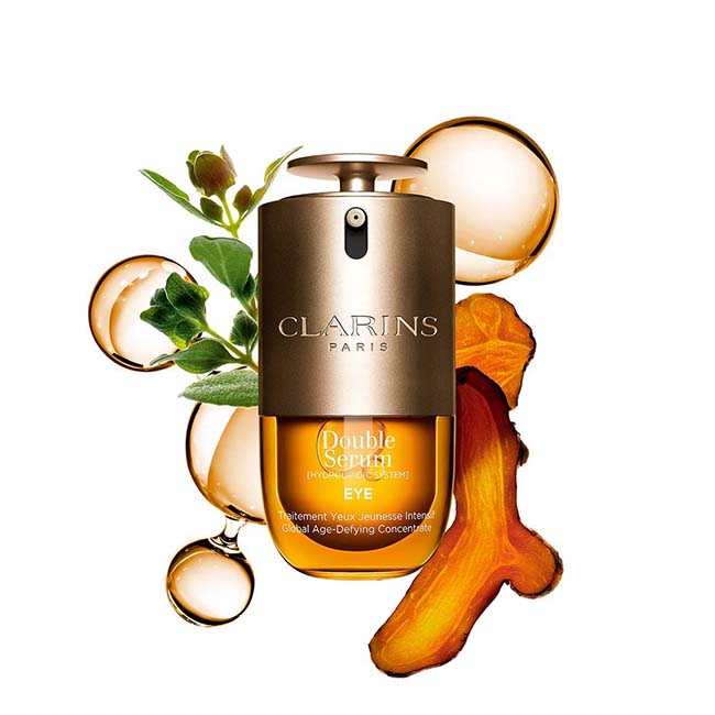 CLARINS Double Serum Eye Global Age-Defying Concentrate 20 ml.เซรั่มบำรุงรอบดวงตาสูตรใหม่ครบวงจร ที่ครอบคลุมที่สุดเท่าที่เคยมีมา มอบการต่อต้านริ้วรอยแบบสองเท่า กระตุ้นการทำงานที่สำคัญทั้ง 5 ประการของผิวรอบดวงตาช่วยลดริ้วรอยเล็กๆ รอบดวงตาได้อย่างเห็นได้ชัด