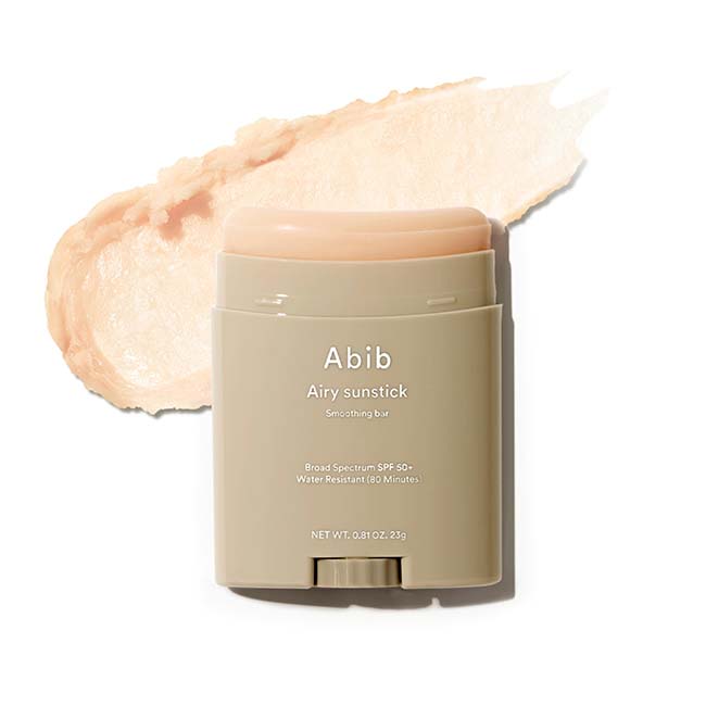 Abib Airy Sunstick Smoothing Bar SPF50+ PA++++ 23 g. กันแดดแบบแท่ง ลงน้ำสระ น้ำทะเลได้ ฃกันน้ำได้ 80 นาที เนื้อบางเบา ไม่ทิ้งคราบขาว ทาทับเมคอัพได้ พร้อมสารบำรุงผิว