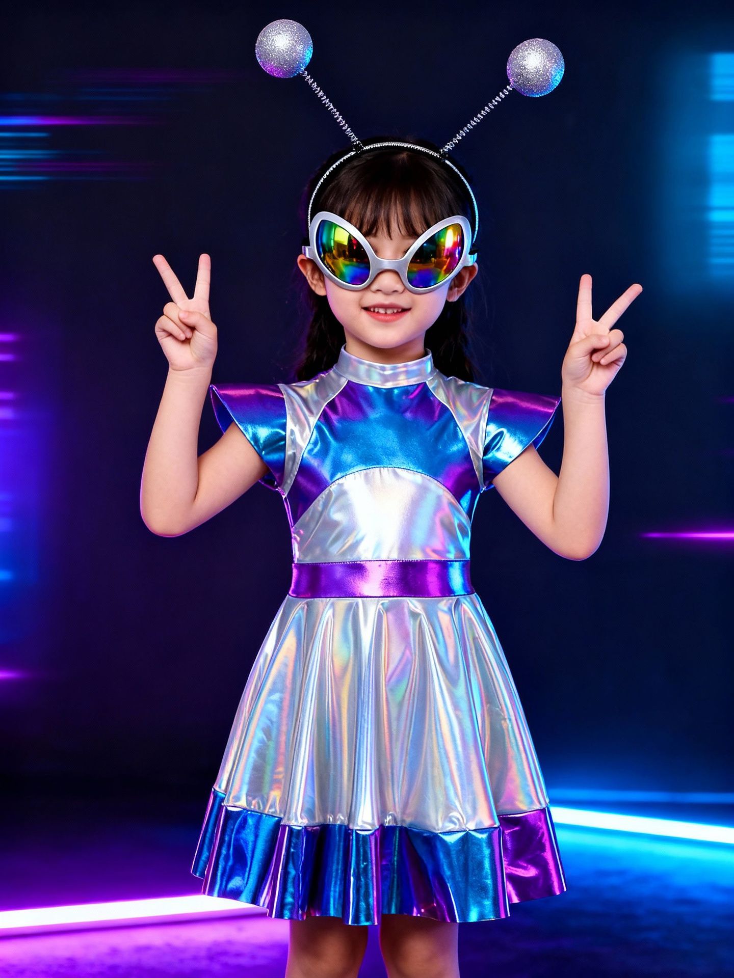 7C49 ชุดเด็ก ชุดเอเลี่ยน ชุดมนุษย์ต่างดาว ธีมวันวิทยาศาสตร์ Children Space Cosmic Alien Girl Costume
