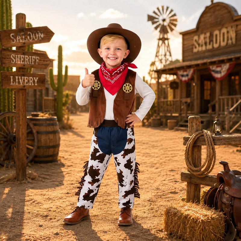 7C61 ชุดคาวบอยเด็ก ชุดแฟนซีคาวบอยเด็ก นายอำเภอเด็ก ธีมตะวันตก Children Wild West Cowboy Costume