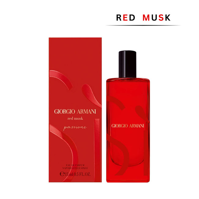 Giorgio Armani Red Musk Passione Eau de Parfum Natural Spray 15 ml. กลิ่นหอมที่ปลุกทุกสัมผัสของคุณ ที่ผสานกลิ่นมัสก์อันเย้ายวนกับความหอมหวานของสตรอว์เบอร์รี่และกลีบกุหลาบ พร้อมเพิ่มความลึกซึ้งด้วยวานิลลา มอบความหอมเร่าร้อนเต็มเปี่ยมด้วยเสน่ห์ สำหรับผู้หญิ
