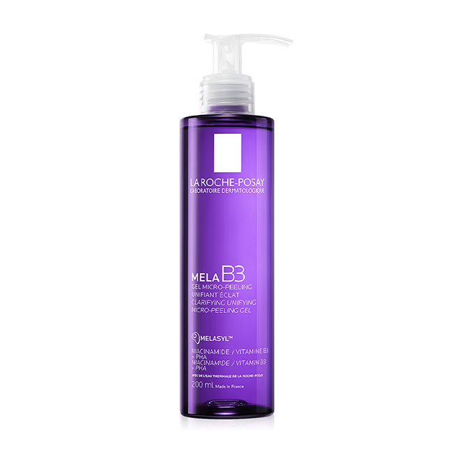 La Roche-Posay Mela B3 Clarifying Anti-Dark Spots Micro-Peeling Gel200ml. เจลล้างหน้าผลัดเซลล์ผิวลดจุดด่างดำ เนื้อเจลโฟมบางเบา ช่วยขจัดสิ่งสกปรกและความหมองคล้ำ พร้อมผลัดเซลล์ผิวอย่างอ่อนโยน ด้วย PHA ผสานนวัตกรรมเอกสิทธิ์ MELASYL และ Niacinamide เข้าจัดการ