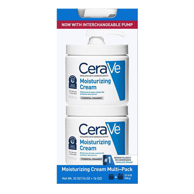 CeraVe Moisturizing Cream Interchangeable Multi-Pack, 16 oz Jar with Pump + 16 oz Jar (แพค กระปุกใหญ่ 454 g 2 กระปุก พร้อมหัวปั๊ม) ครีมบำรุงตัวดังจากอเมริกา ผิวนุ่มเด้งจนแต่งหน้าดูเนียนขึ้น 2 in 1 ใช้ได้ทั้งหน้าและตัว ช่วงไหนรู้สึกว่าผิวแห้ง แต่งหน้าแล้วช