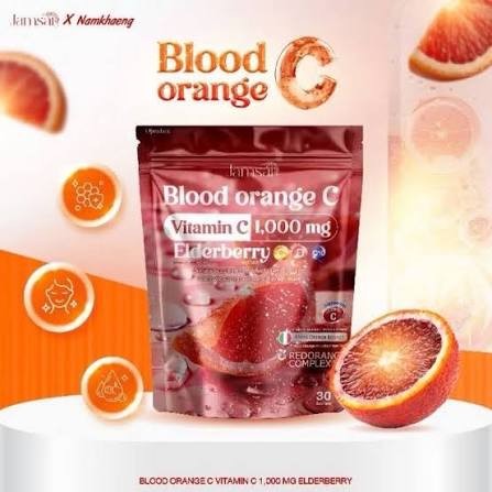 (1กระสอบใหญ่) Blood orange C Vitamin C ส้มเลือด 1000 มิลลิกรัมกระสอบใหญ่ 30ซอง แบรนด์ แจ่มใส (Jamsai)