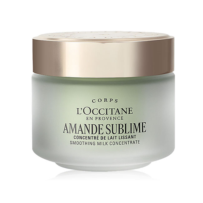 L'Occitane Amande Sublime Smoothing Milk Concentrate 200ml. แพ็คเกจใหม่ โลชั่นบำรุงผิวกาย เนื้อสัมผัสแบบพุดดิ้ง ซึมซาบไว ไม่เหนียวเหนอะหนะ กลิ่นหอมละมุนจากน้ำมันอัลมอนด์ เพิ่มและกักเก็บความชุ่มชื้น ช่วยให้ผิวเรียบเนียน ดูกระชับ น่าสัมผัส ผิวแลดูสุขภา