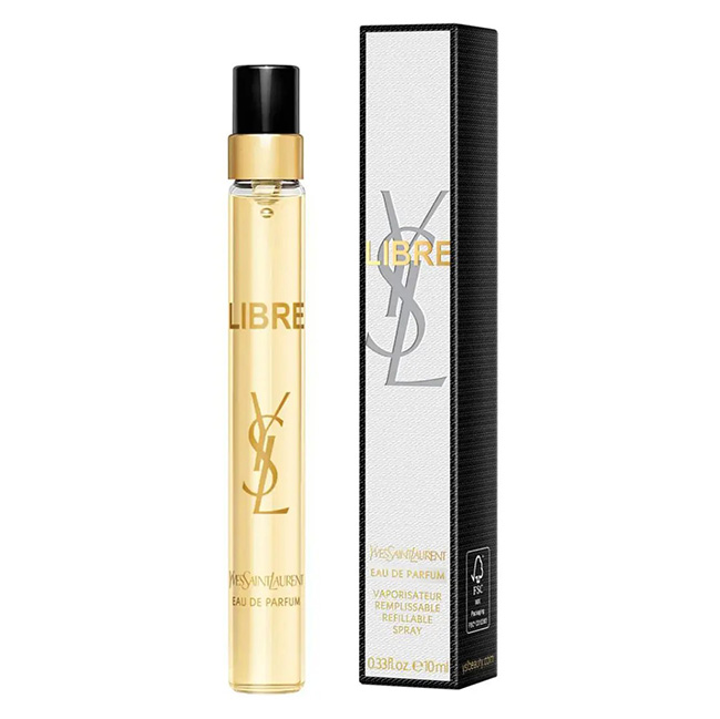 YSL Yves Saint Laurent Libre Eau De Parfum ขนาดทดลอง 10ml. หัวสเปร์ย น้ำหอมสำหรับผู้หญิง ตระกูลกลิ่นฟลอรัลที่ทั้งเท่และเซ็กซี่ สดใสเจิดจ้าด้วยกลิ่นดอกส้มหอมเซ็กซี่และกลิ่นดอกลาเวนเดอร์หอมเย็น ชวนเบิกบานด้วยน้ำมันหอมจากดอกส้มหอมระรื่นชื่นใจและส้มแมนดารินฉ่