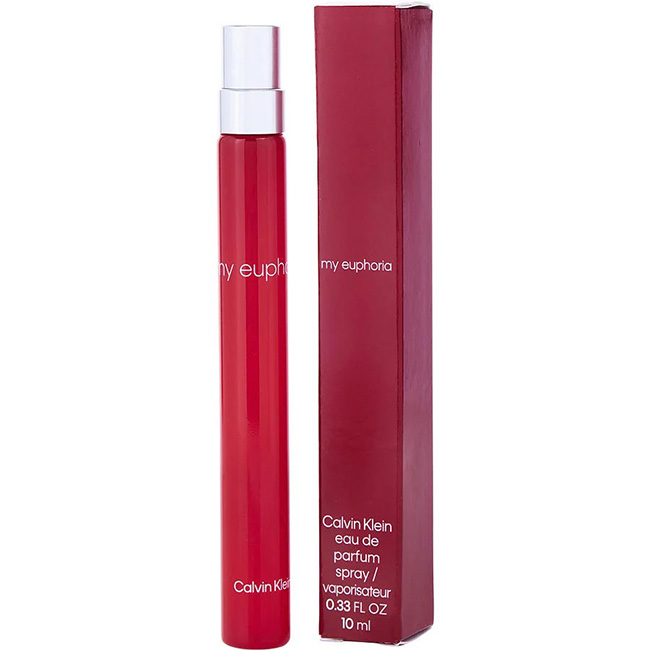 Calvin Klein My Euphoria Eau deParfum Sprayขนาดทดลอง 10 ml. หัวสเปร์ย น้ำหอมสำหรับผู้หญิง กลิ่น Orchid Flambe ฟรุ๊ตตี้ฟลอรัล ตัดกับกลิ่นงาดำสโมคกี้ มอบกลิ่นหอมดอกไม้อันหรูหราและเร่าร้อน การผสมผสานพิเศษของ Oud ไม้ไผ่ และไม้จันทน์ เป็น Base โอบล้อมด้วยไม้ลึ