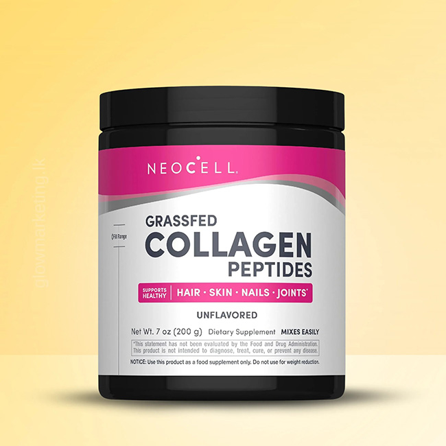 Neocell Grassfed Collagen Peptides 200g คอลลาเจนชนิดผงแบบไม่แต่งรส จากวัวที่เลี้ยงด้วยหญ้า (Grass-fed) ละลายง่ายและช่วยบำรุงผิวพรรณ เส้นผม เล็บ และข้อต่อ ประกอบด้วยคอลลาเจนชนิดที่ 1 และ 3 ซึ่งเป็นโครงสร้างหลักของผิวหนัง เส้นผม และเล็บ ละลายน้ำง่าย ไม่จับต