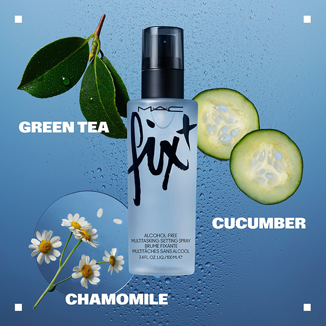 MAC Fix+ Alcohol-Free Multitasking Setting Spray 100 ml. สูตร Original สเปรย์น้ำเนื้อบางเบา อัดแน่นไปด้วยส่วนผสมจากวิตามินและแร่ธาตุ ผสานส่วนผสมจากชาเขียว ดอกคาโมไมล์และแตงกวา ปลอบประโลมผิวอย่างอ่อนโยนและรีเฟรชผิว เพิ่มความชุ่มชื้นทันทีในขณะที่มอบฟินิชผิว