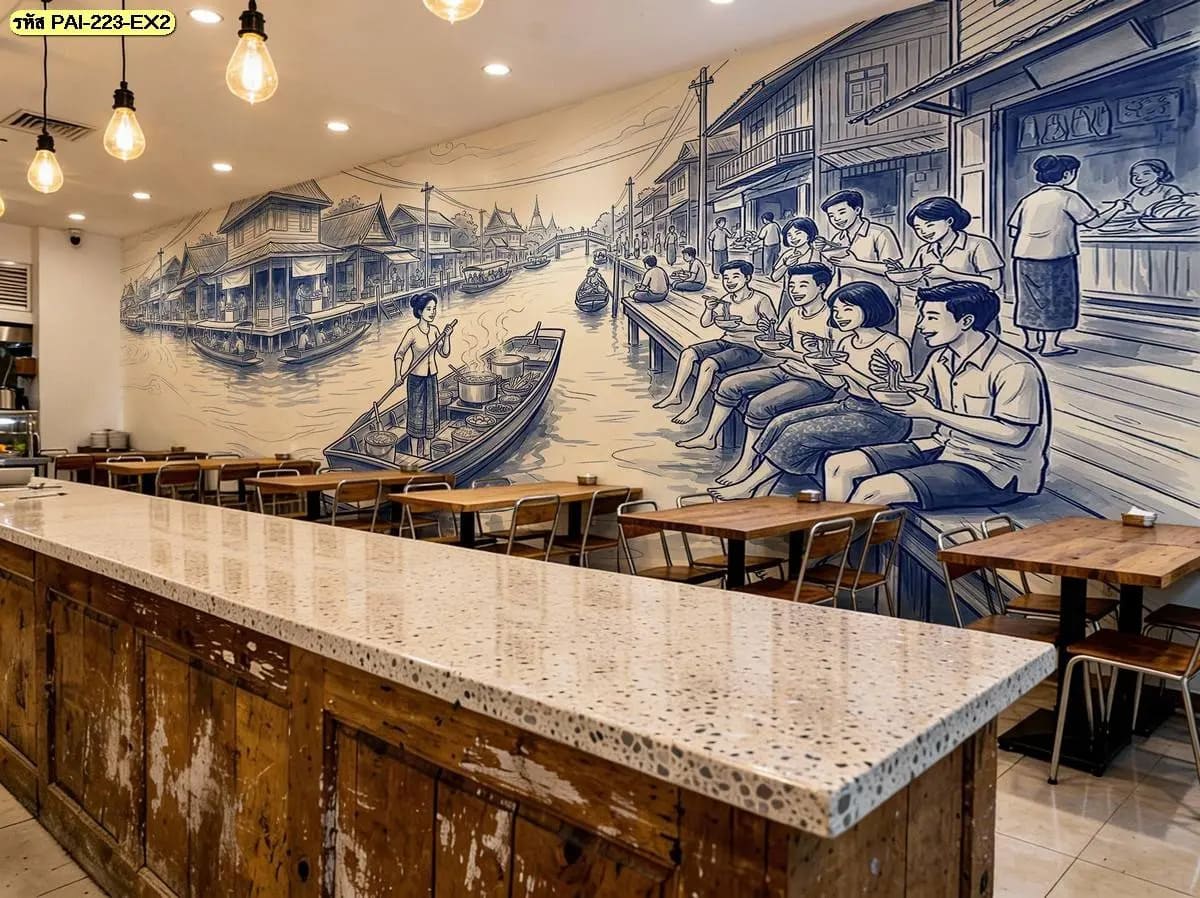 วอลเปเปอร์ลายตลาดน้ำไทย เติมเสน่ห์วิถีไทยให้ร้านอาหาร