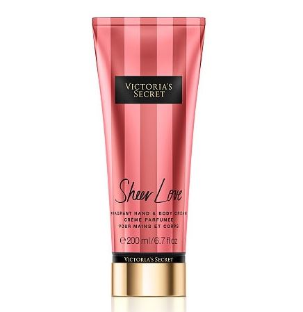 Victoria's Secret Sheer Love Fragrant Hand & Body Cream 200ml.  บอดี้ครีมน้ำหอมสูตรบำรุงเข้มข้น กลิ่นหอมสดชื่น เริงร่าไปกับกลิ่นของ White Cotton กับดอกลิลลี่สีชมพู ให้ความรู้สึกใจเต้นแรงเหมือนกำลังมีความรักเลยคะ