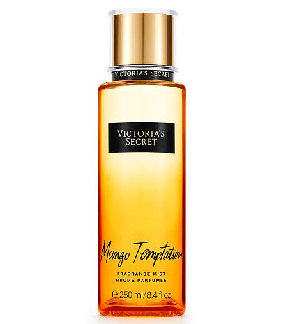 Victoria's Secret Mango Temptation Fragrance Mist 250 ml. สเปร์ยน้ำหอมที่ให้กลิ่นติดทนนาน 7-12 ชั่วโมง ตามอุณหภูมิร่างกาย และสภาพอากาศ กลิ่นหอมหวานเย้ายวนน่าหลงใหลของผลมะม่วง ผสมกับกลิ่นหอมเซ็กซี่ของดอกชบาคะ