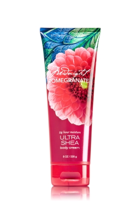 Bath & Body Works Midnight Pomegranate 24 Hour Moisture Ultra Shea Body Cream 226g. ครีมบำรุงผิวสุดเข้มข้น มีกลิ่นนี้จะหอมทับทิม คล้ายๆพวกน้ำทับทิมค่ะ ผสมกลิ่นดอกมะลิและแบรคเบอร์รี่ กลิ่นหอมชัดติดทนนาน