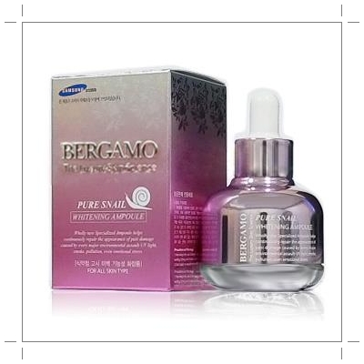 Bergamo The Luxury Skin Science Pure Snail Whitening Ampoule เซรั่มสูตรพิเศษสกัดจากหอยทากเพื่อผิวขาวกระจ่างใส ลดเลือนจุดด่างดำ ให้สีผิวสม่ำเสมอ ลดเลือนปัญหาผิวจากรอยแดง รอยดำและหลุมสิว ฟื้นฟูผิวใหม่เพื่อใบหน้าที่เปล่งประกาย