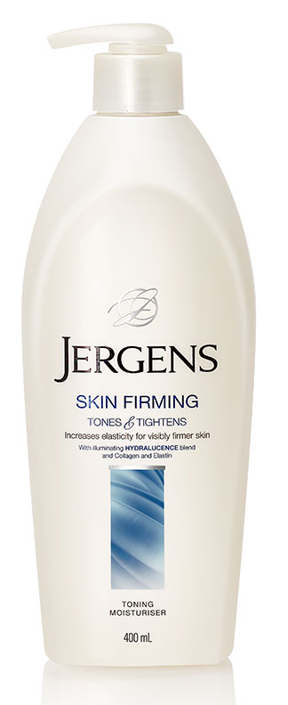 Jergens Skin Firming Toning Moisturiser 400 ml. โลชั่นบำรุงผิวกาย ดูแลผิวที่มีแนวโน้มของการเกิดปัญหาเซลลูไลท์ เพื่อผิวดูกระชับ สว่างใสทั่วเรือนร่าง มีส่วนผสมของคอลลาเจน และอีลาสติน ผสานเทคโนโลยี HYDRALUCENCE เพื่อผิวแลดูสว่างใสเปล่งประกาย