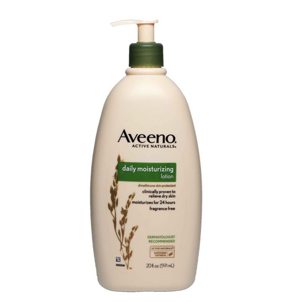 Aveeno Active Naturals Daily Moisturizing Lotion 591ml. โลชันบำรุงผิวสูตรพิเศษ สำหรับผิวแห้งและผิวบอบบางแพ้ง่าย จากส่วนผสมของข้าวโอ๊ต ให้ความรู้สึกชุ่มชื้นตลอด 24 ชั่วโมง เนื้อโลชั่นซึมเร็วไม่เหนียงเหนอะหนะ ไม่ระคายเคืองต่อผิว ไม่มีส่วนผสมของน