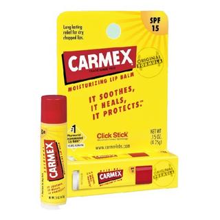 Carmex Lip Balm Click Stick SPF 15  ยอดขาย Lip Blam อันดับหนึ่งในอเมริกา มีส่วนผสมของมอยส์เจอร์ไรเซอร์ ใช้สำหรับปากแห้ง ลอก แตก เป็นขุยร่องลึกช้ดี ไม่เหนียวเหนอะหนะที่ริมฝีปาก แท่งหนึ่งใช้ได้นานหลายเดือนมากค่ะ