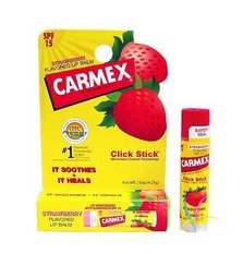 Carmex Lip Balm Click Stick SPF 15 (Strawberry) ลิปมันชนิดพิเศษสำหรับรักษาริมฝีปากไม่ให้แห้ง แตกเป็นขุย ลบรอยดำคล้ำที่ริมฝีปากทำให้ปากเป็นสีชมพู ใสและตึง คุณภาพคุ้มเกินราคา