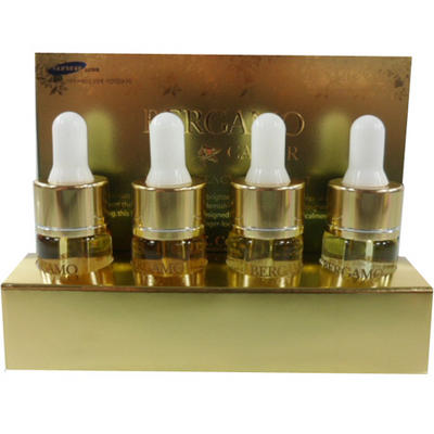 Bergamo Caviar High Potency Ampoule 4 ขวด เซรั่มไข่ปลาคาร์เวียสกัดเข้มข้น 100% ผสมคอลลาเจนและวิตามินซีธรรมชาติเบอร์กาโม่เซรั่ม สูตรหน้าเด้ง ยกกระชับในหน้าให้เต่งตึง หน้ากระจ่างใส เนียนเด้ง ลด กระ ฝ้า จุดด่างดำจางหาย ริ้วรอยลดลง เติมเต็มผิวจาก