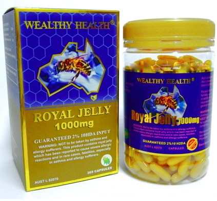 Wealthy Health Royal Jelly รอยัลเยลลี่ นมผึ้ง เข้มข้น 2% 365 แคปซูล นมผึ้งเข้มข้นเกรดพรีเมี่ยม รุ่นที่ดีที่สุด แพ็คเกจใหม่รุ่นที่โดมทานค่ะ ผิวสวย หน้าใส ดูอ่อนกว่าวัย นำเข้าจากออสเตรเลีย ของแท้ 100%