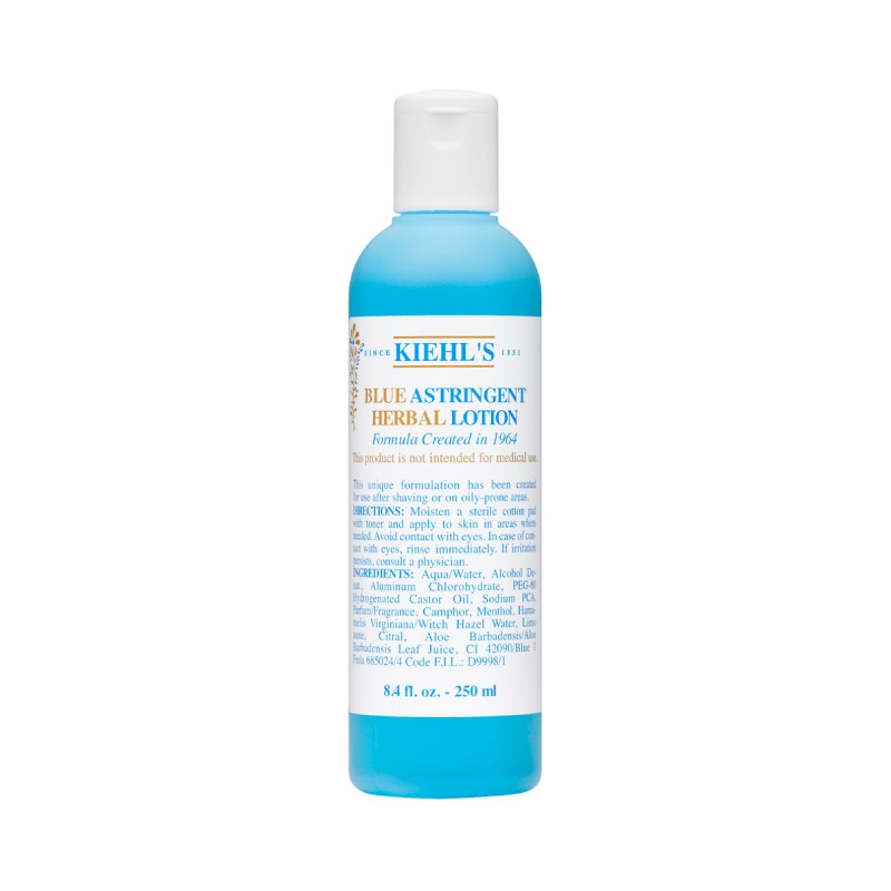 Kiehl's Blue Astringent Herbal Lotion 250 ml. โลชั่นสมุนไพรอเนกประสงค์ทรงประสิทธิภาพ เหมาะสำหรับผิวเป็นสิว/ผิวมัน ที่ได้รับการแนะนำให้ใช้เป็นโทนเนอร์ หรือใช้เป็นทรีตเมนต์เฉพาะจุดแต้มบริเวณที่มีแนวโน้มเกิดสิว