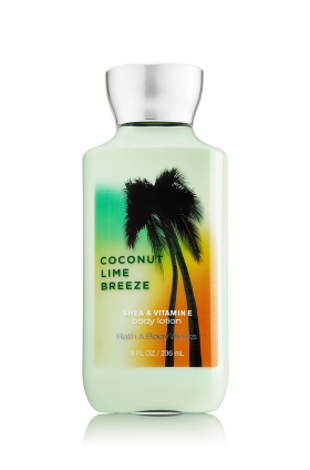 Bath & Body Works Coconut Lime Breeze Shea & Vitamin E Body Lotion 236 ml. โลชั่นบำรุงผิวสุดพิเศษ กลิ่นหอมนุ่มๆของมะพร้าวผสมผสานกับกลิ่นหอมสดชื่นของมะนาว ได้อารมณ์ Tropical มากๆ ให้บรรยากาศเหมือนกำลังพักผ่อนอยู่บนเกาะฮาวายเลยค่ะ