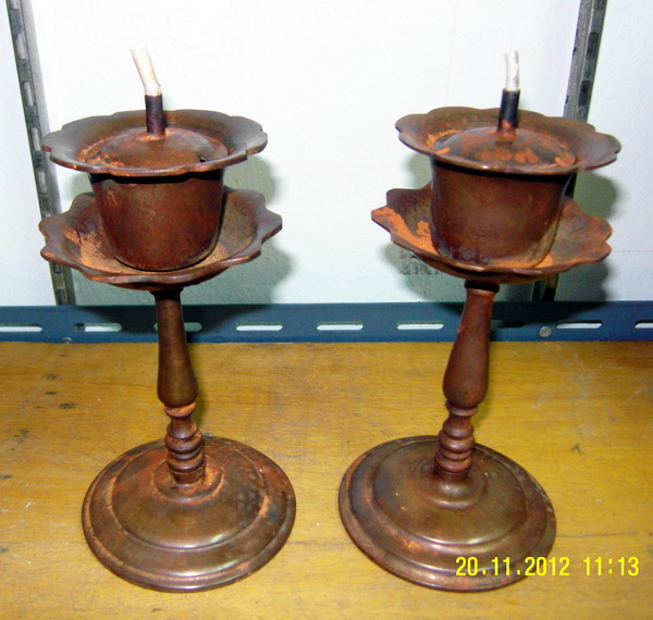 J031 (คู่ละ)ตะเกียงน้ำมันโบราณ งานทองเหลือง Antique oil lamp