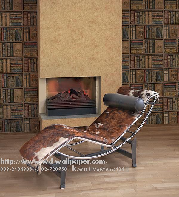 วอลเปเปอร์ติดผนัง ลายชั้นวางหนังสือ ตกแต่งห้องสมุด ห้องทำงาน ลายหนังสือพิมพ์