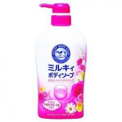 Cow Brand Milky Body Soap กลิ่น Mild Flower Scent 580ml.  (ขวดหัวปั๊ม) ครีมอาบน้ำจากน้ำนมวัว บำรุงผิวเนียนนุ่ม จากญี่ปุ่น ที่มีส่วนผสมจากน้ำนมข้มข้น กลิ่นดอกไม้หอม ทำให้ผิวคุณเนียนนุ่ม กลิ่นหอมติดตัวยาวนานตลอดวัน