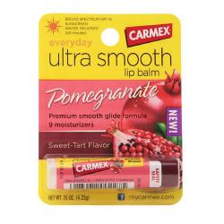 Carmex Ultra Smooth Lip Balm SPF 15 #Pomegranate ลิปบาล์มแบบแท่ง กลิ่นทับทิม มีมอยเจอร์เข้มข้นให้ริมฝีปากแห้งแตก เนียบนุ่มขึ้น บำรุงสำหรับรักษาริมฝีปากไม่ให้แห้ง แตกเป็นขุย ลบรอยดำคล้ำที่ริมฝีปากทำให้ปากเป็นสีชมพู ใสและตึง พร้อมกันแ