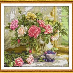 Rose vase and blueberries (ไม่พิมพ์/พิมพ์ลาย)