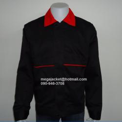 ขายส่ง เสื้อแจ๊คเก็ตสีดำปกแดง ผ้าคอม cotton พร้อม รับปัก logo ขายส่งเสื้อแจ็คเก็ต 093-632-6441 เสื้อพร้อมส่ง