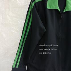 ขายส่ง เสื้อแจ็คเก็ตปกสีเขียว แถบคู่ ผ้าไมโคร+ปัก 093-632-6441 รับปักแจ็คเก็ต Jacket