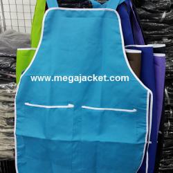 ขายส่งผ้ากันเปื้อนแม่ค้า สีฟ้า+ขอบขาว ผ้าโซลอน 063-263-9542