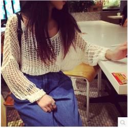 T-SHIRT/BLOUSES  เสื้อแขนยาวแฟชั่น เสื้อผ้าสำหรับผู้หญิงแนววินเทจ knit pullover blouse shirt  korean  fashion 