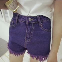TROUSERS /SHORT  JEANS  กางเกงยีนส์ขาสั้นสำหรับผู้หญิงแฟชั่น Purple  jeans  vintage  style  fashion   