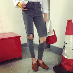 JEANS  กางเกงยีนส์สกินนี่แฟชั่น สำหรับผู้หญิงลุคเซอร์ๆ  smoke  gray   jeans  korean  fashion   